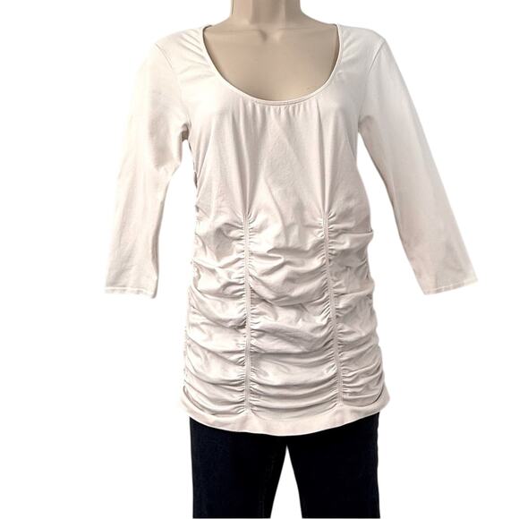 Last Tango White Fitted Seamless Ruched 3/4 sleeve Scoop Neck Top Everyday Basic - Picture 1 of 16
